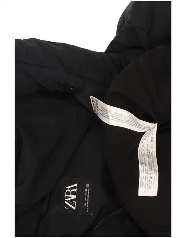 Zara Mujer Chaqueta Acolchada Corta Extragrande Con Capucha UK 10 Small Azul Marino