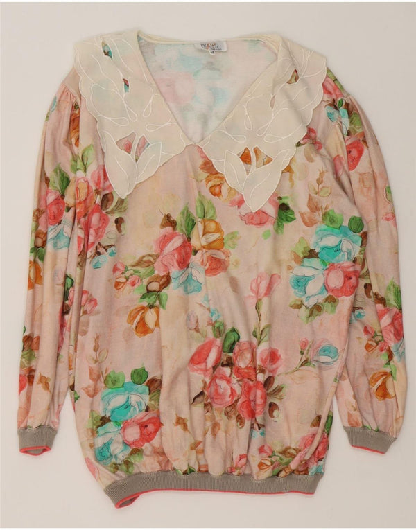 Blusa vintage de gran tamaño para mujer Top IT 48 XL Algodón floral multicolor