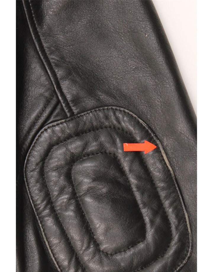Vintage hombres cuero chaqueta militar Reino Unido 38 cuero negro medio