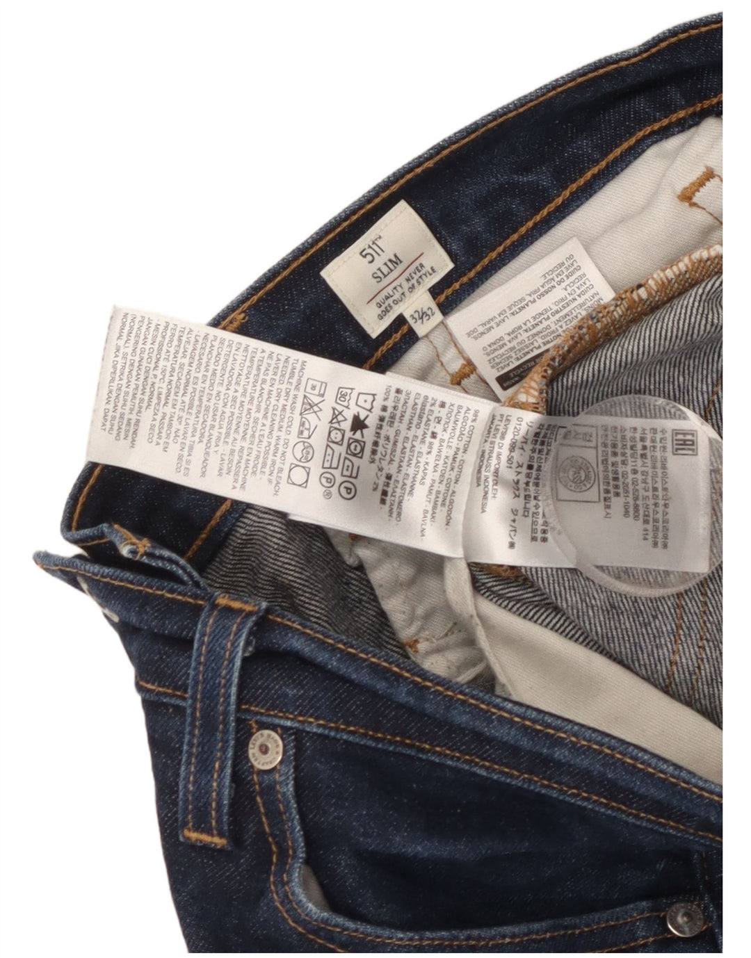 Levi's Hombre 511 Slim Jeans W32 L32 Algodón Azul Marino