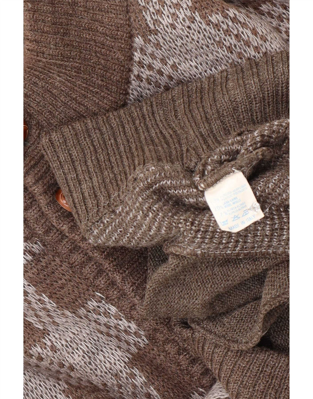 Vintage hombres Cardigan suéter medio marrón comprobar acrílico
