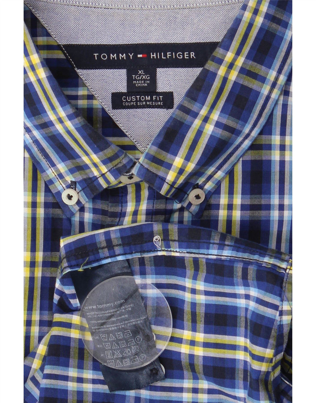 TOMMY HILFIGER Mens Custom Fit Shirt XL Blue Check Cotton Vintage Tommy Hilfiger and Second-Hand Tommy Hilfiger from Messina Hembry 