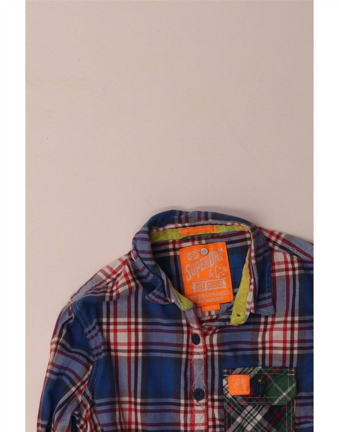 SUPERDRY Camisa de franela para mujer UK 40 Algodón a cuadros azul mediano
