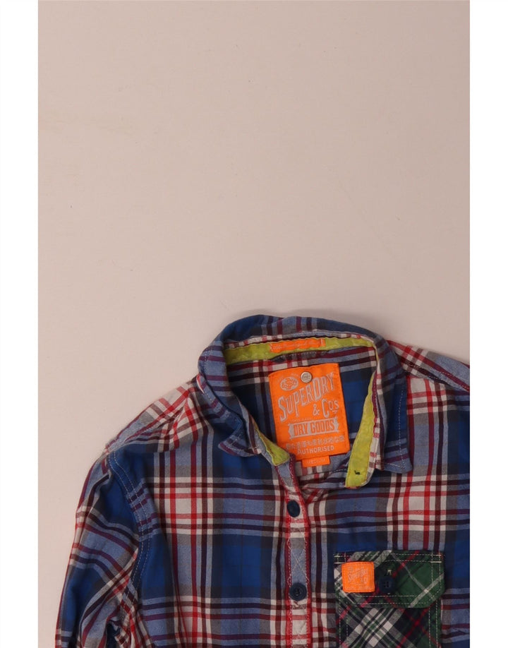 SUPERDRY Camisa de franela para mujer UK 40 Algodón a cuadros azul mediano