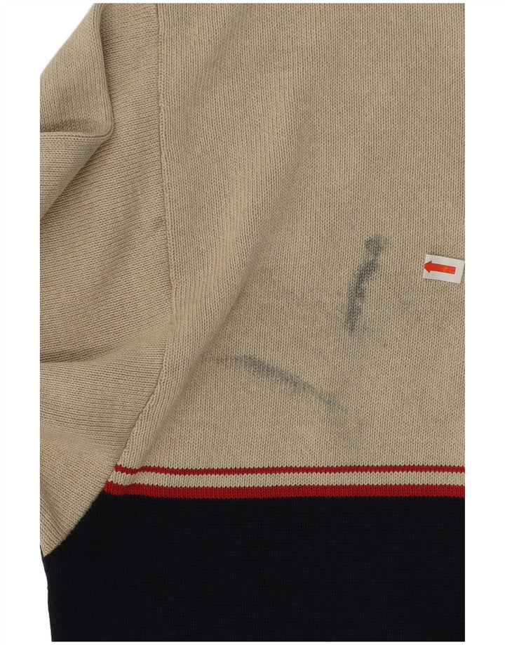 Vintage hombre jumper suéter grande beige colorblock poliacrílico