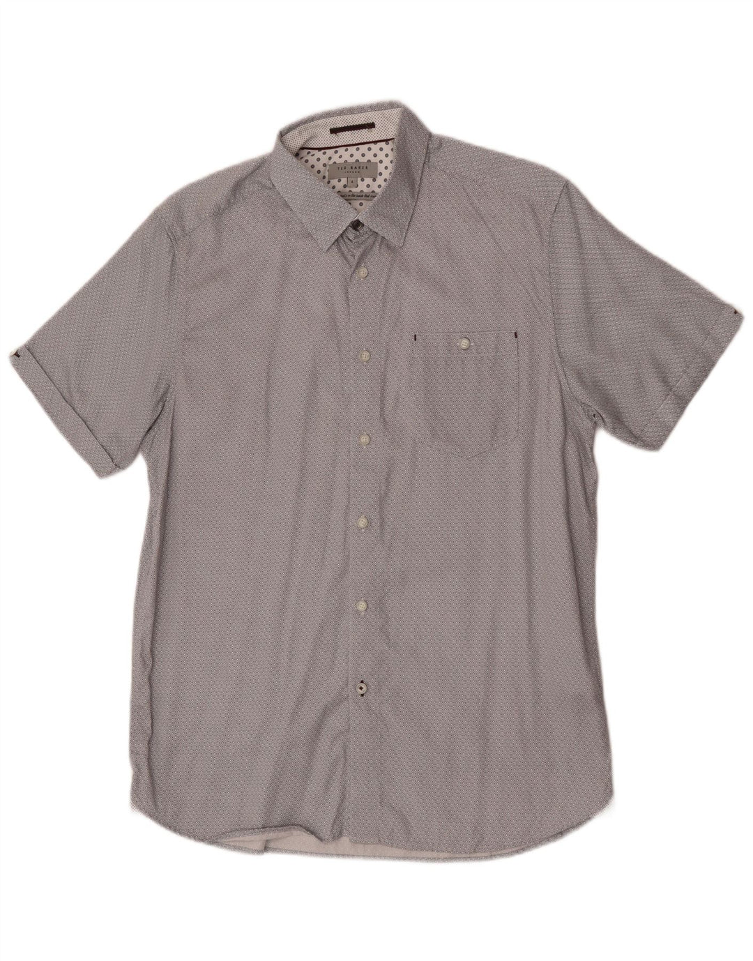 Ted Baker Camisa de manga corta para hombre Talla 4 Grande Gris Algodón geométrico