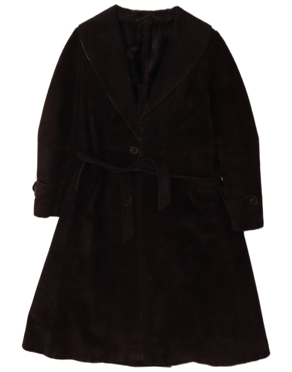 Vintage mujer shearling abrigo Reino Unido 10 pequeño cuero negro