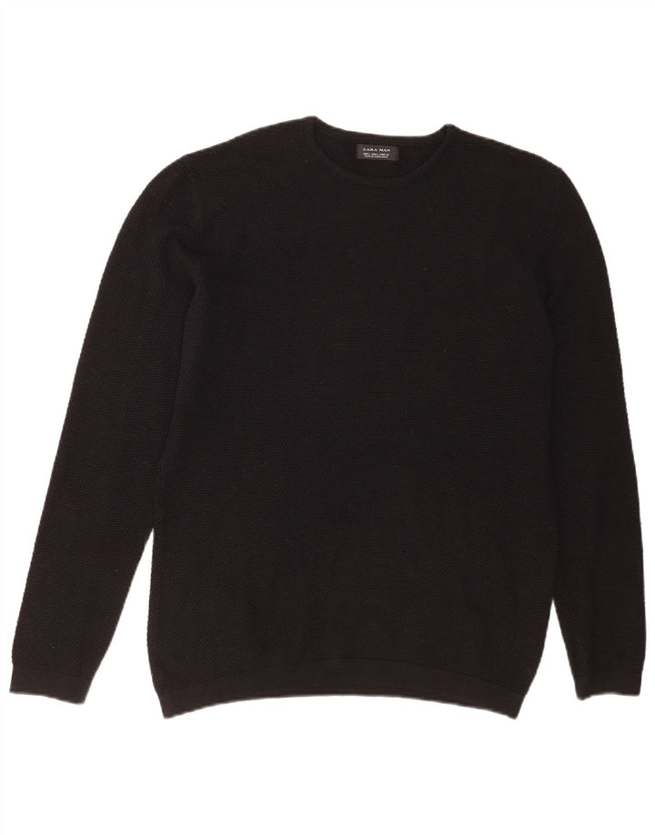 Zara Hombre Jersey De Cuello Redondo Jersey Grande Acrílico Negro