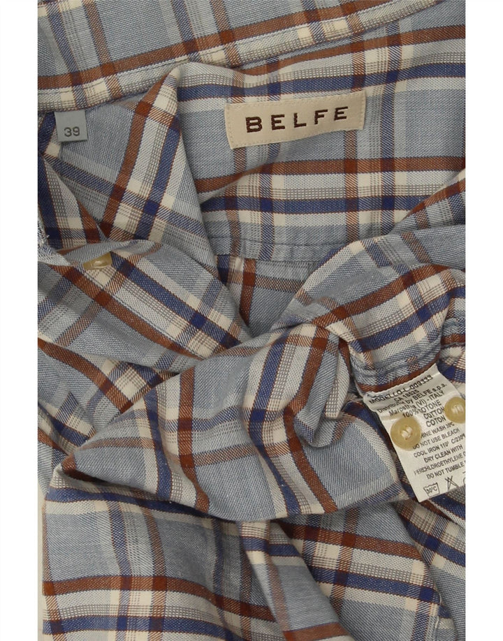 Belfe Camisa Hombre Talla 39 Algodón Cuadros Azul Medio