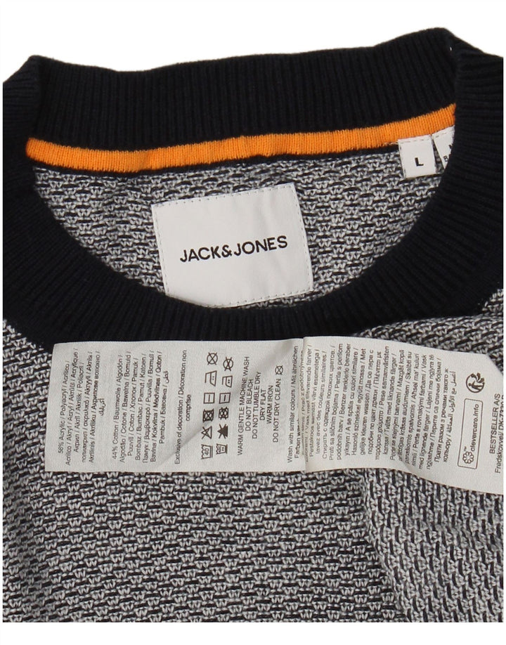 JACK & JONES Suéter tipo jersey con cuello redondo para hombre, acrílico gris grande