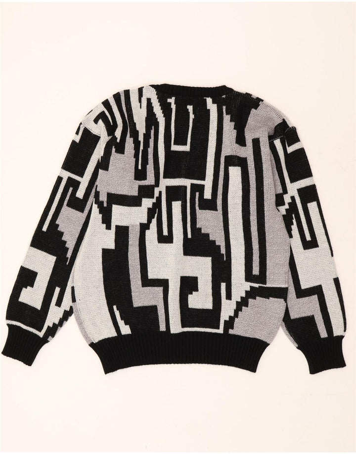 Vintage hombres cuello redondo jersey suéter medio gris geométrico