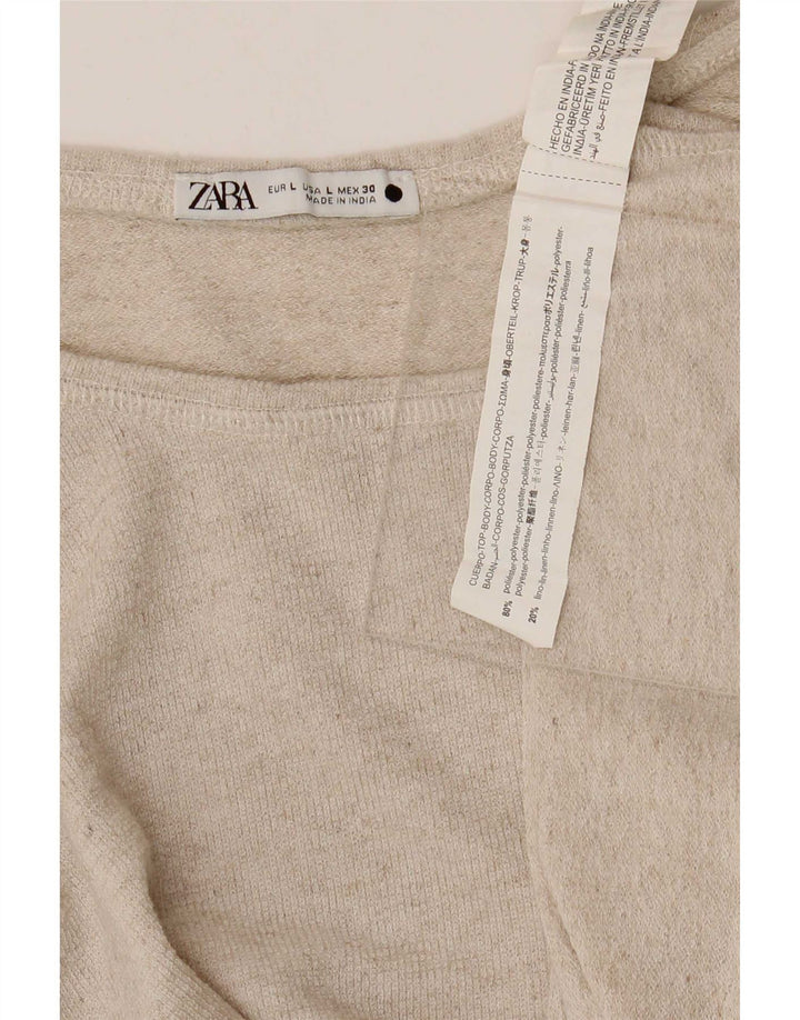 Zara Mujer Blusa Top UK 46 Grande Poliéster Beige