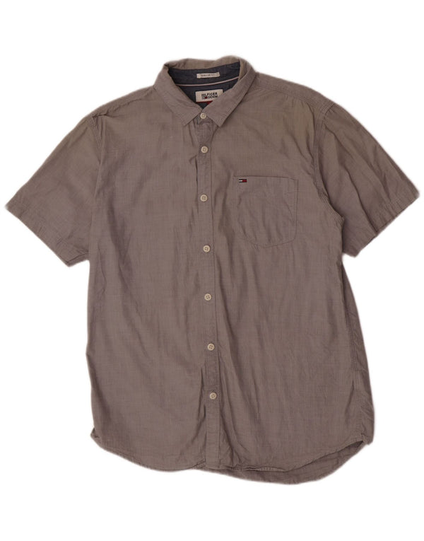 Tommy Hilfiger Camisa Regular Fit De Manga Corta Para Hombre Algodón Gris Grande