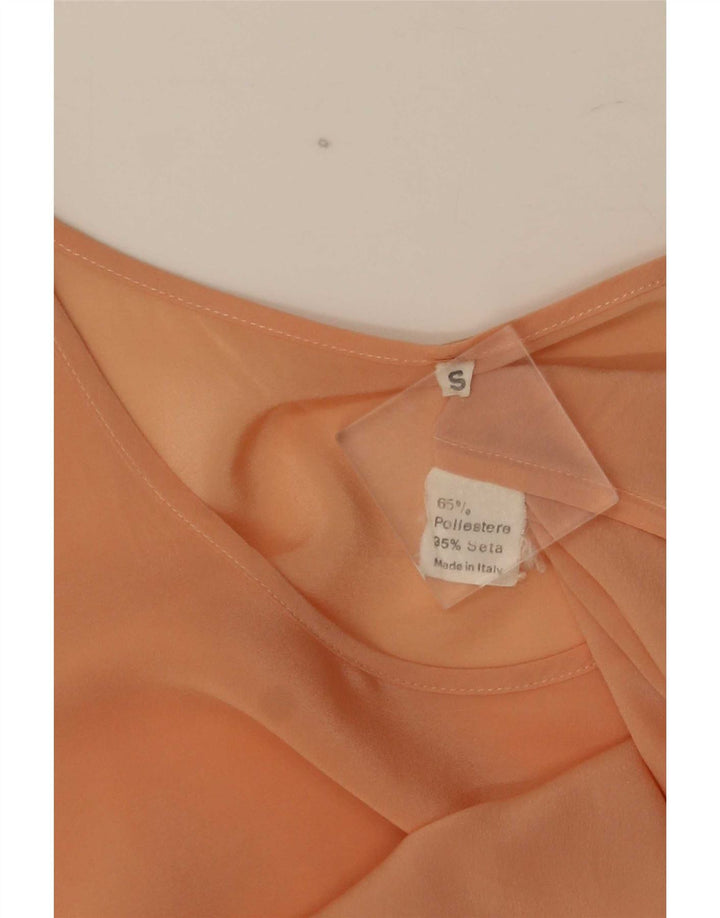 Vintage mujer chaleco top Reino Unido 10 pequeño poliéster rosa