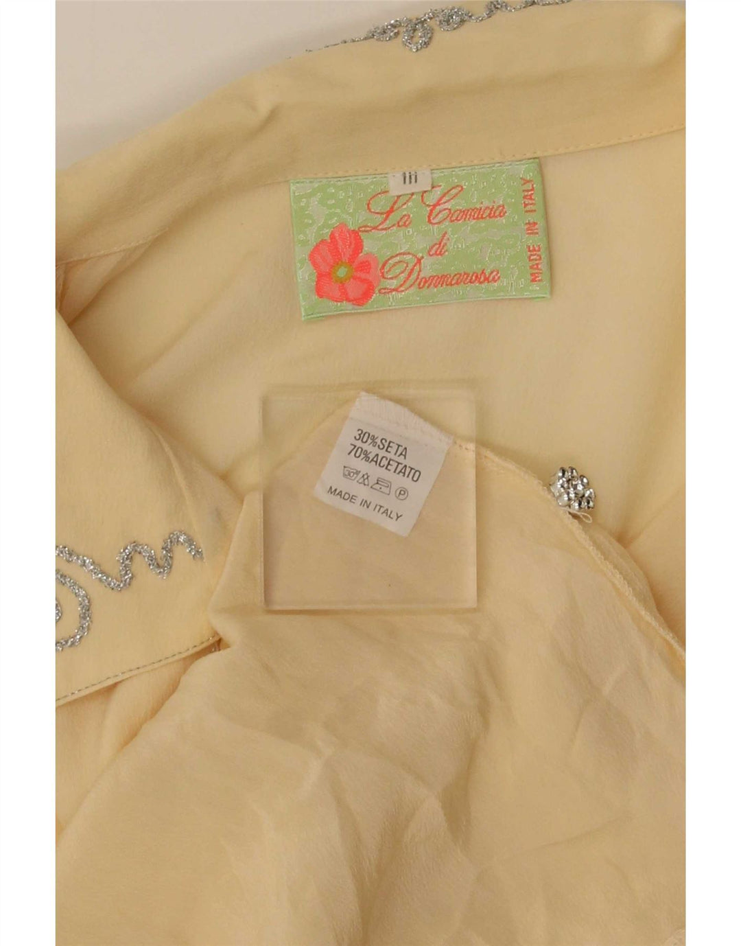 Vintage mujer camisa blusa Reino Unido 16 seda amarilla grande