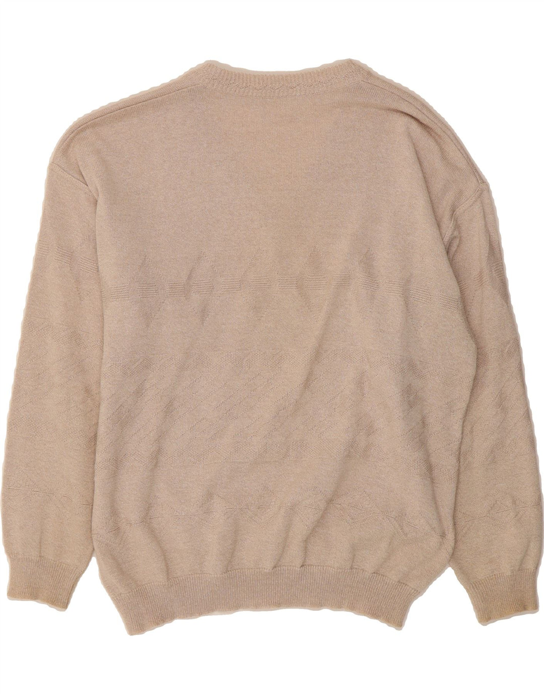VINTAGE Mens V-Neck Jumper Sweater Medium Beige Argyle/Diamond Vintage Vintage and Second-Hand Vintage from Messina Hembry 