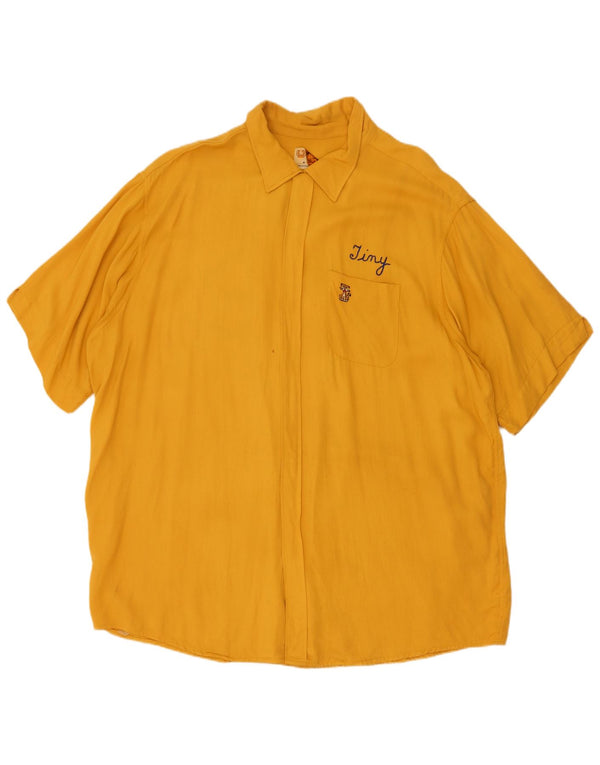 Vintage mujer gráfica manga corta camisa Reino Unido 22 3XL Amarillo