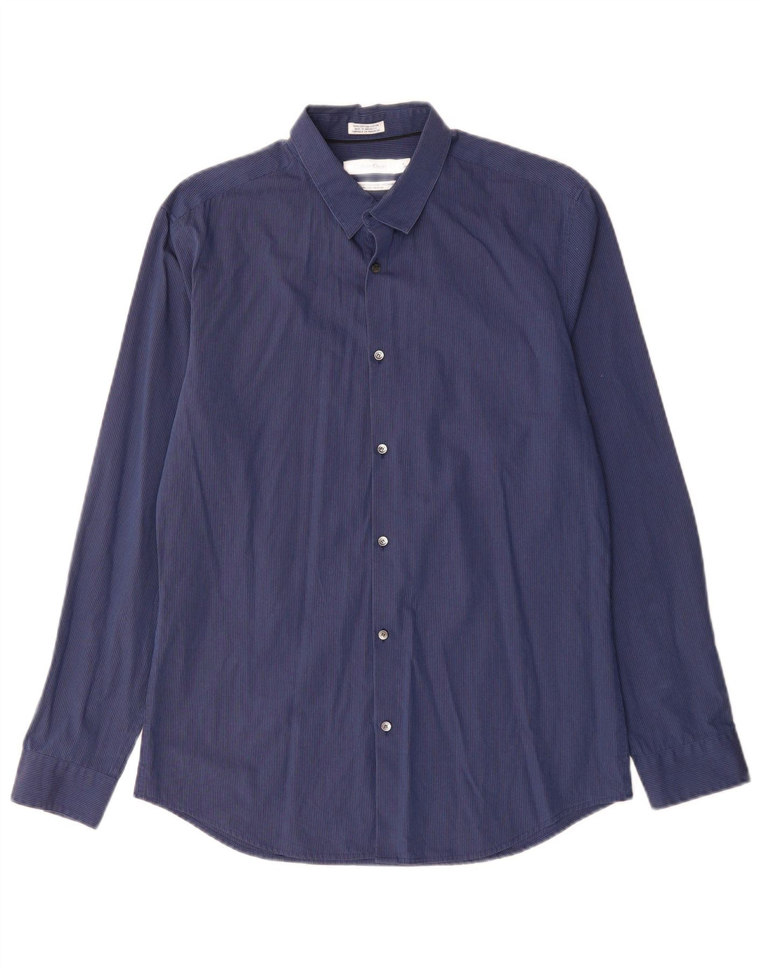 CALVIN KLEIN Camisa para hombre Talla 15 15 1/2 Mediana Azul marino Algodón a rayas
