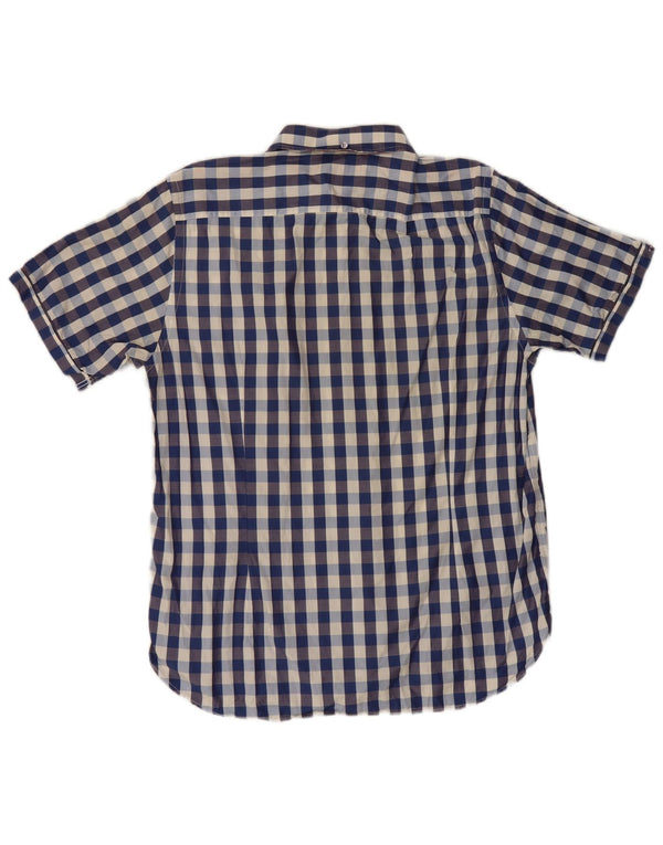 Ted Baker Camisa de manga corta para hombre Talla 5 XL Algodón a cuadros azul marino