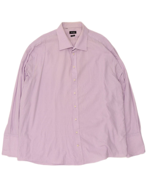 Pierre Cardin Camisa formal de ajuste regular para hombre talla 19 3XL Púrpura a rayas