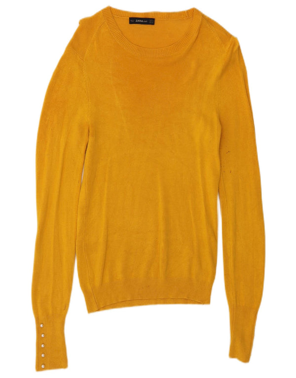 Zara Mujer Cuello Barco Jersey Jersey UK 8 Small Viscosa Amarilla