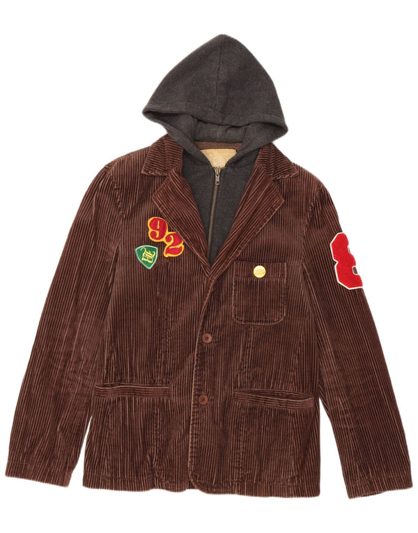 Blend Chaqueta de pana con capucha gráfica para mujer UK 36 Small Brown Cotton