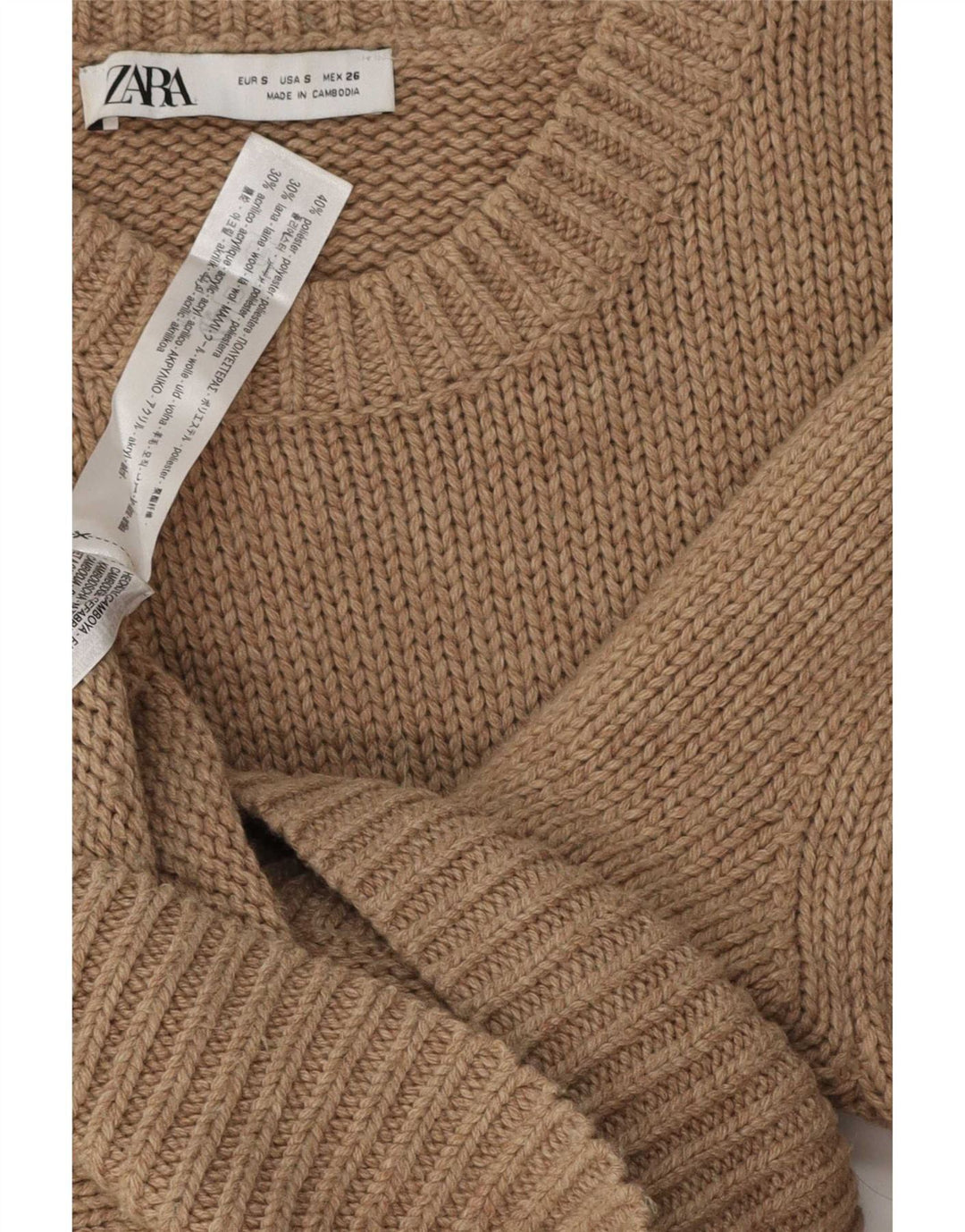 Zara Mujer Oversize Cuello Redondo Jersey Jersey UK 10 Small Marrón Poliéster