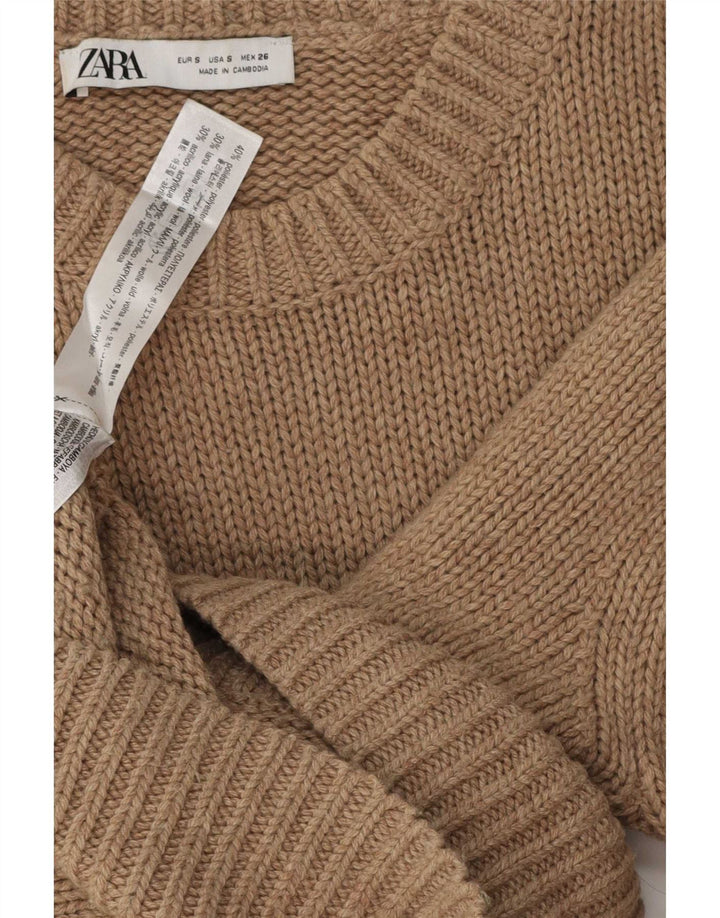 Zara Mujer Oversize Cuello Redondo Jersey Jersey UK 10 Small Marrón Poliéster