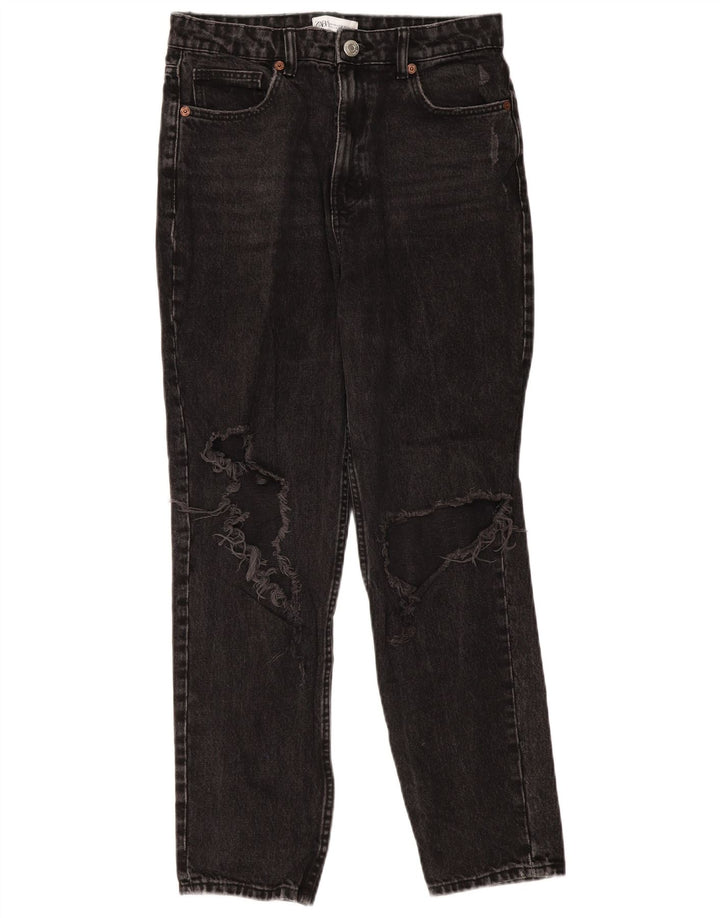ZARA Womens Distressed Straight Jeans EU 40 Medium W30 L27 Black Cotton