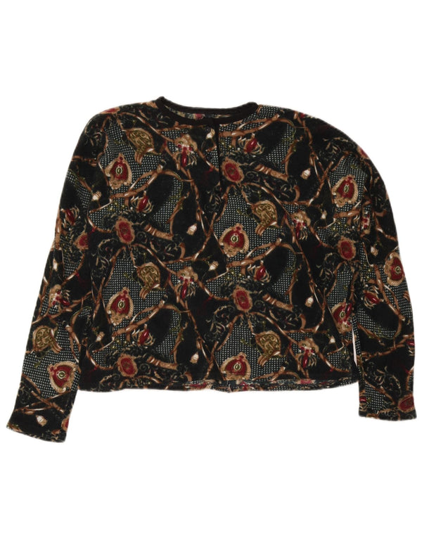 Vintage mujeres crop gráfico top manga larga Reino Unido 16 grande negro