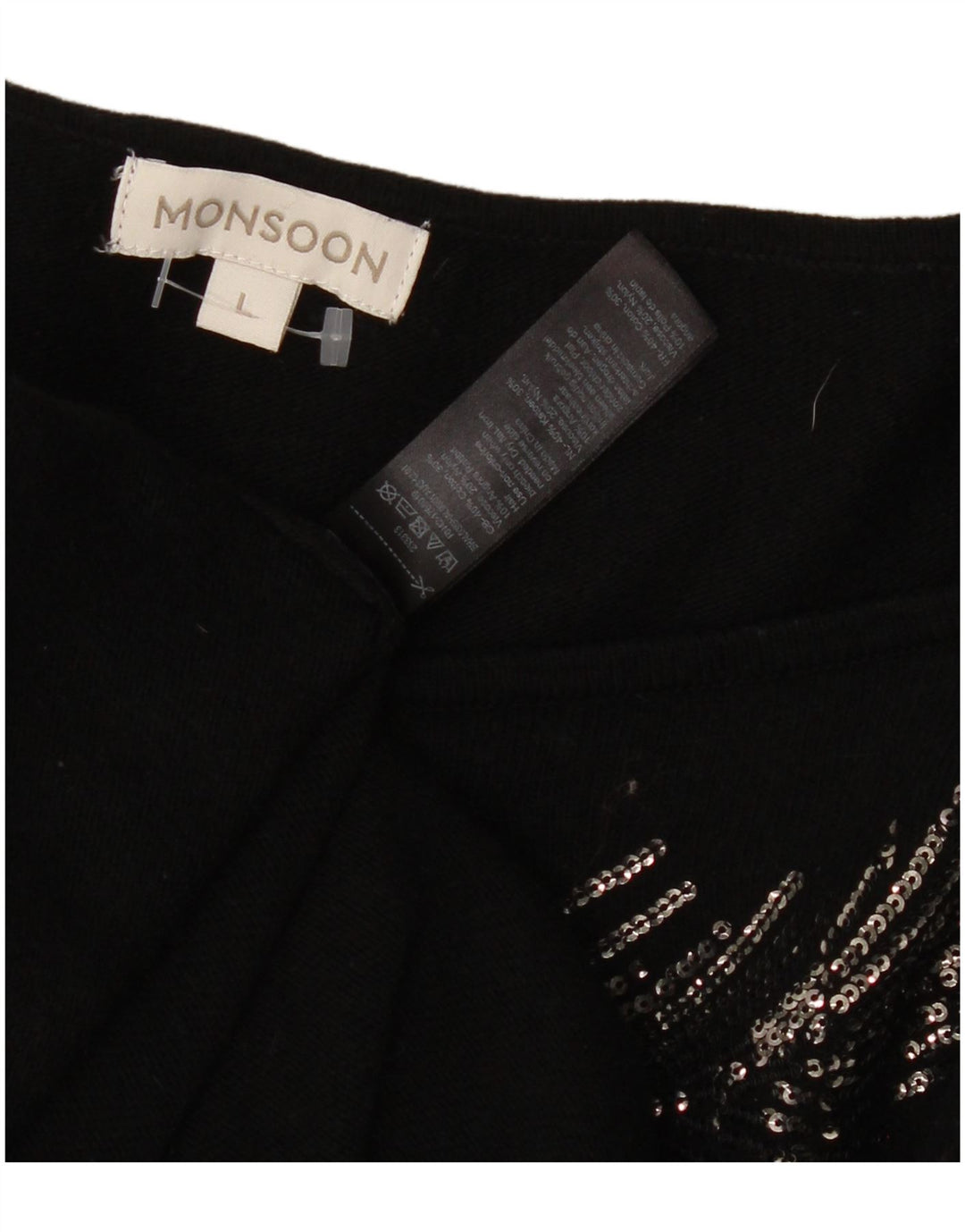 MONSOON Vestido tipo jersey gráfico para mujer UK 46 Grande Algodón negro