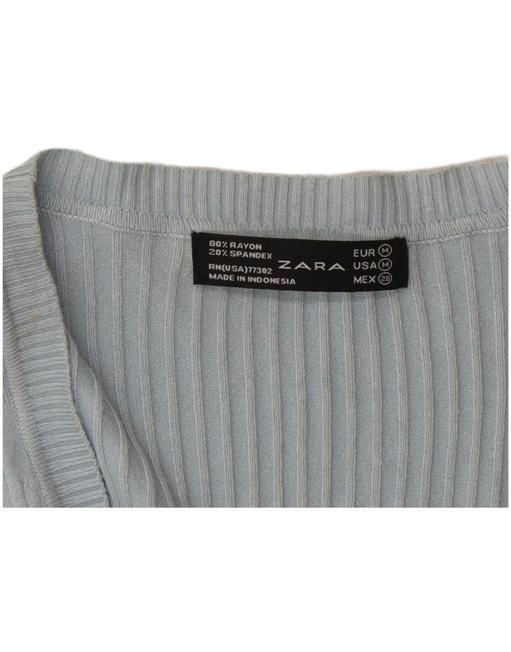 Zara Mujer Cárdigan Suéter UK 12 Rayón Azul Medio