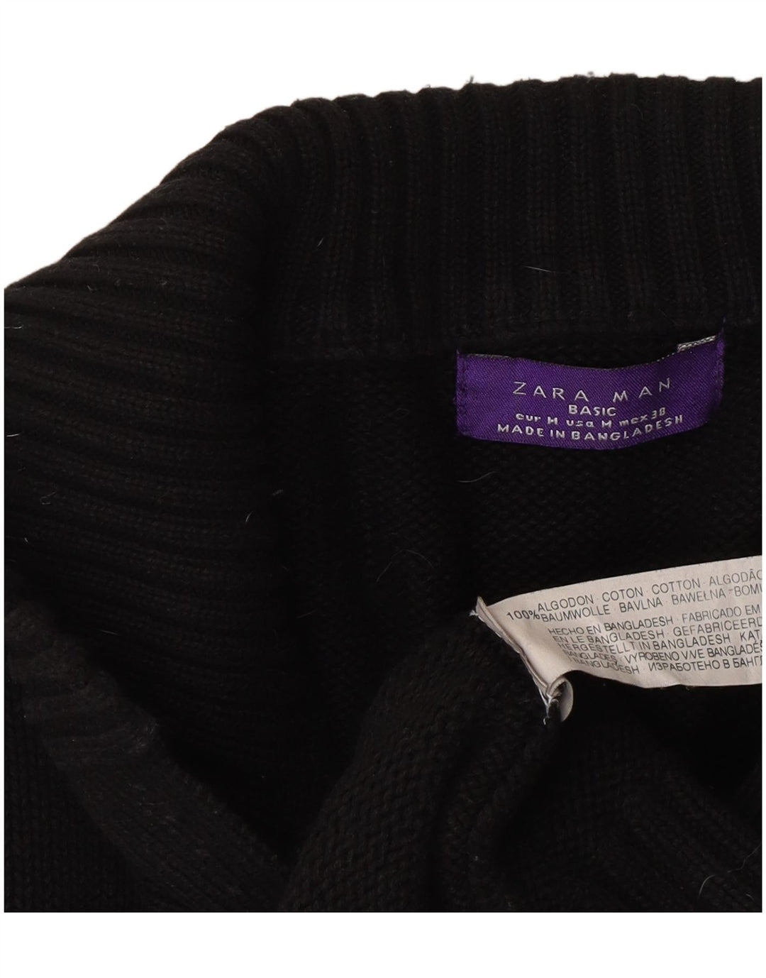 Zara Hombre Cárdigan Suéter Medio Algodón Negro Clásico