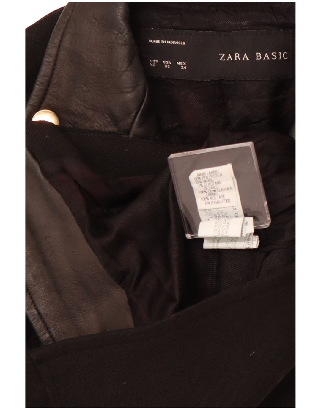 ZARA Womens Crop Biker Jacket UK 6 XS Black Polyester