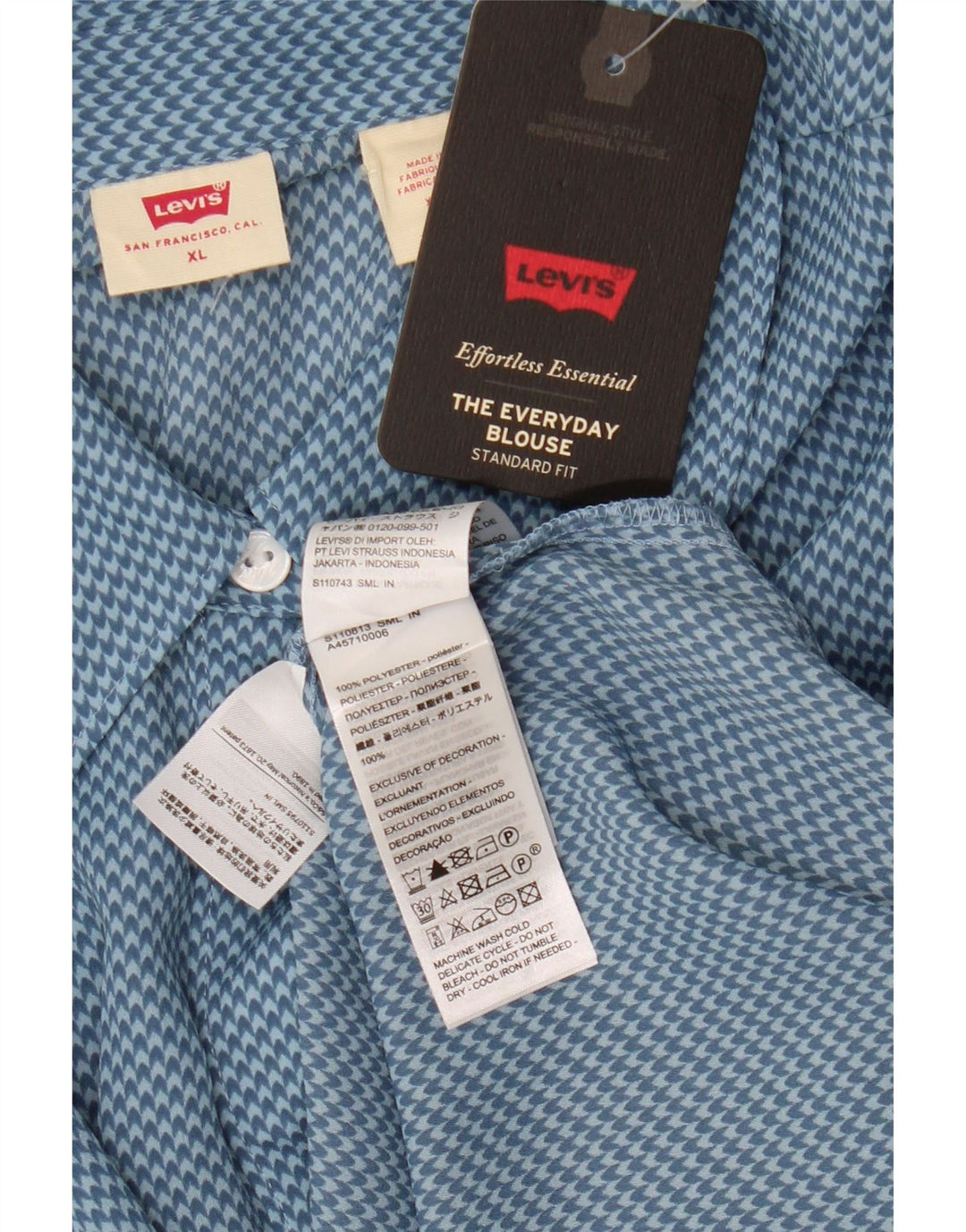 LEVI'S Camisa extragrande de corte estándar para mujer UK 40 XL Pata de gallo azul