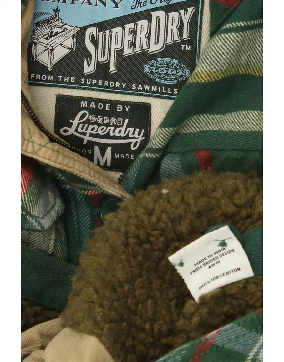 SUPERDRY Chaqueta utilitaria para mujer UK 40 Algodón a cuadros verde medio