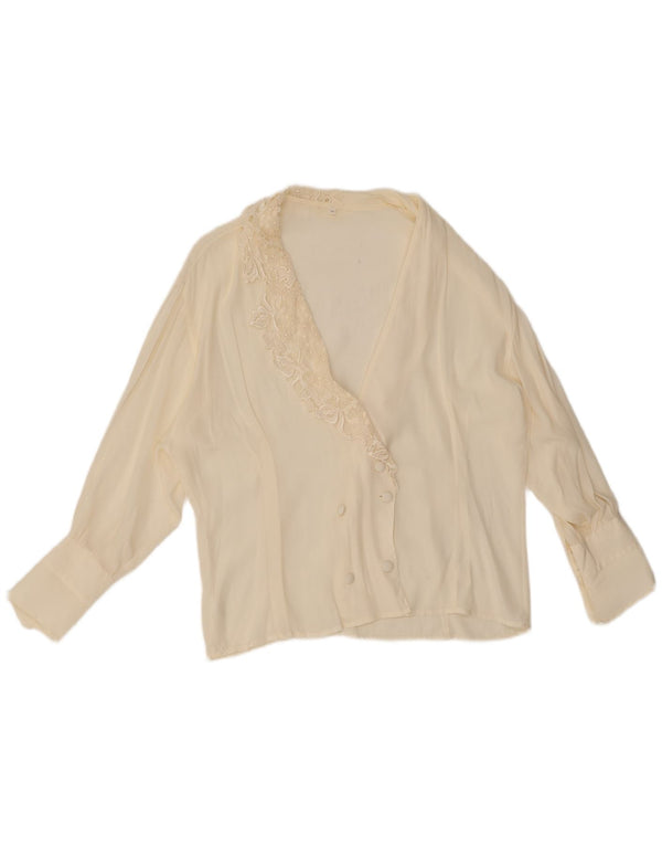 Vintage mujer camisa blusa Reino Unido 18 XL de seda blanca