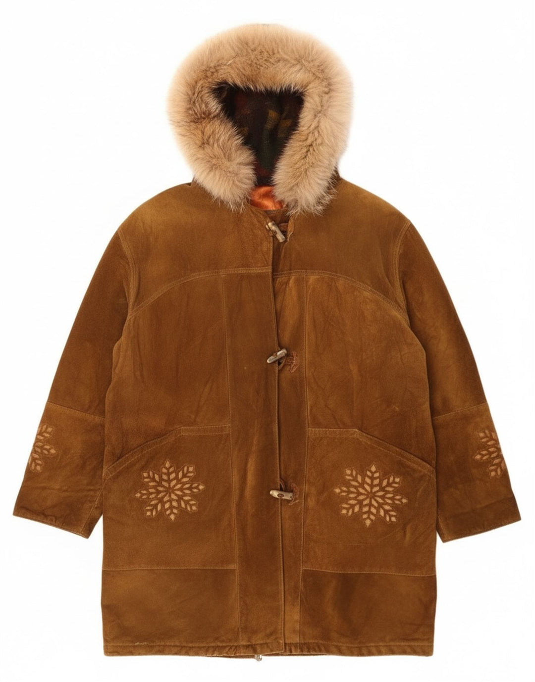 Vintage mujer oversize con capucha Duffle abrigo Reino Unido 14 grande marrón Fair Isle