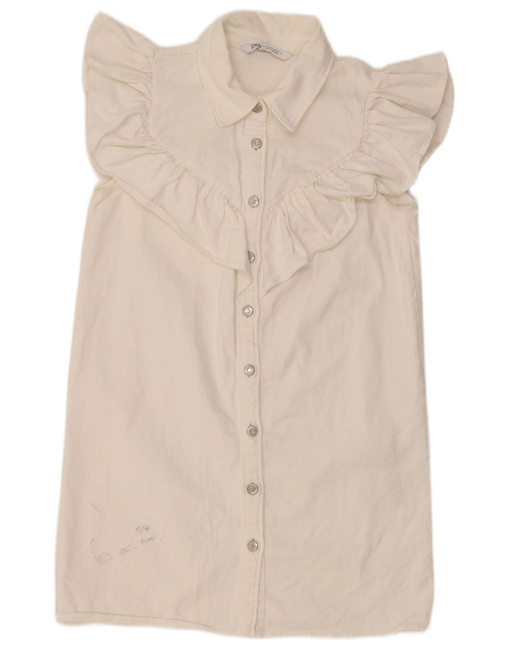 Zara Vestido Vaquero Con Volantes En La Parte Delantera Reino Unido 42 Algodón Blanco Mediano