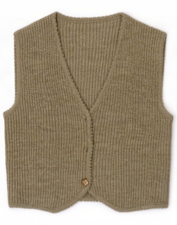 Suéter tipo cárdigan sin mangas vintage para mujer UK 44 Medium Khaki