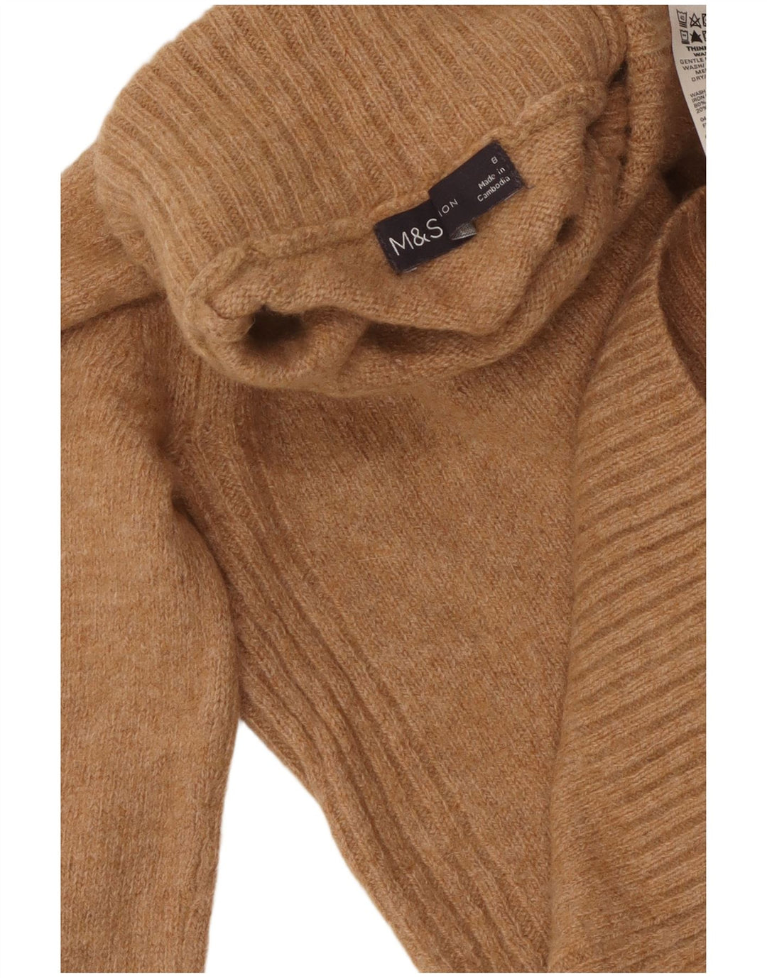 MARKS & SPENCER Suéter tipo jersey con cuello vuelto para mujer Reino Unido 8 Pequeño Lana beige