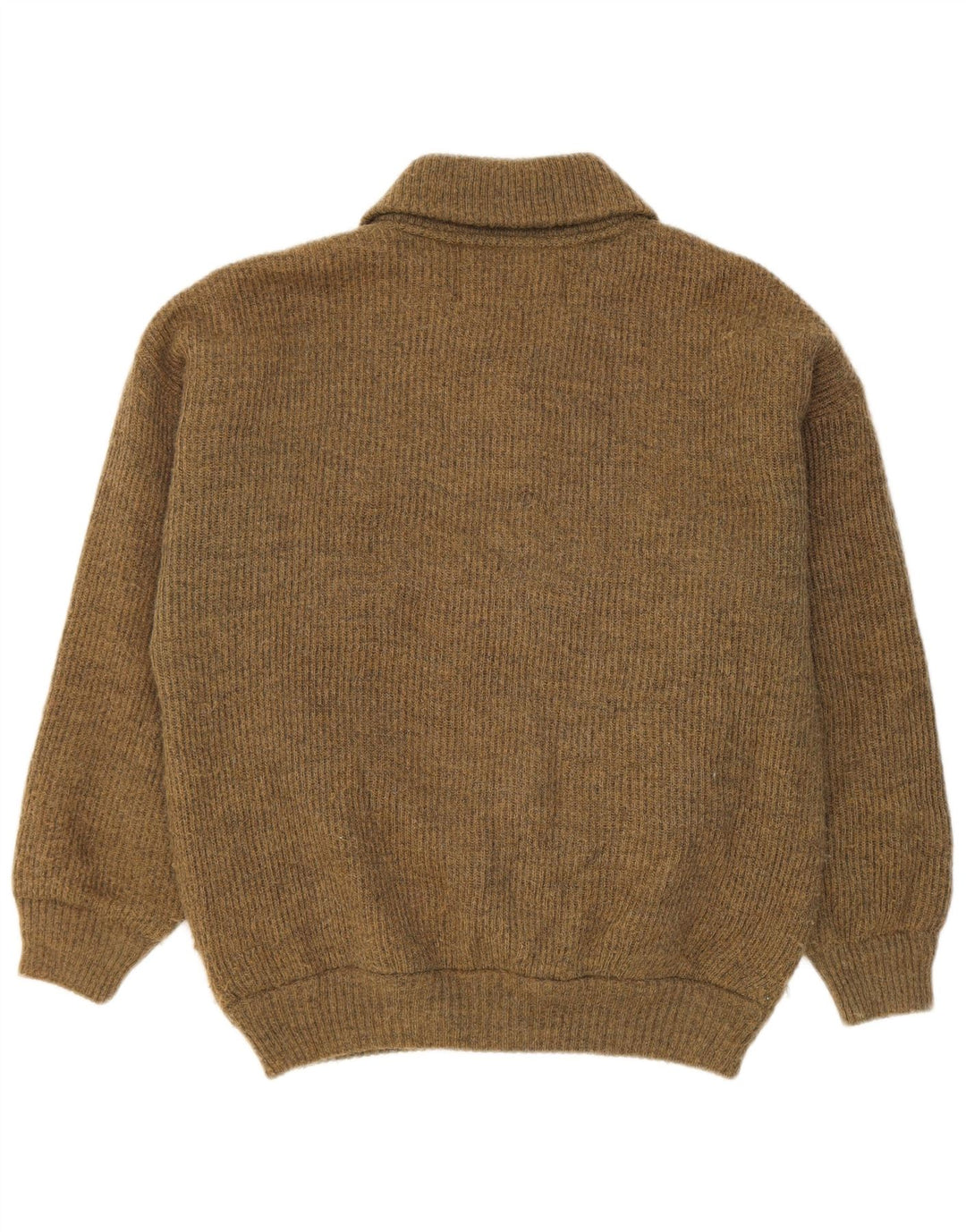 Vintage hombres Cardigan suéter medio caqui lana geométrica