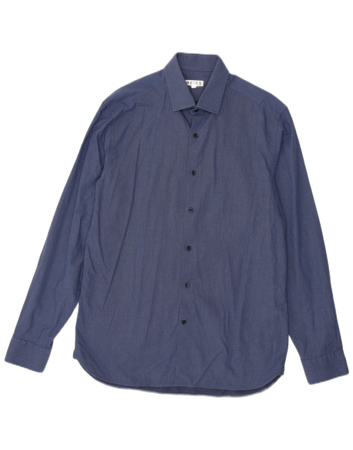 Camisa REISS para hombre grande de algodón con lunares azul marino