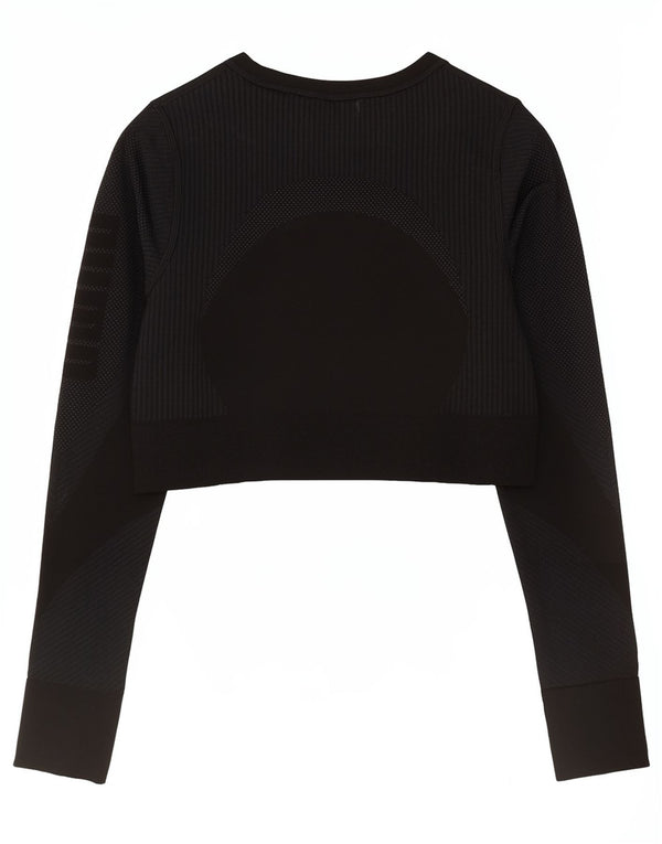 Puma Mujer Crop Top Manga Larga UK 12 Medium Negro Deportes