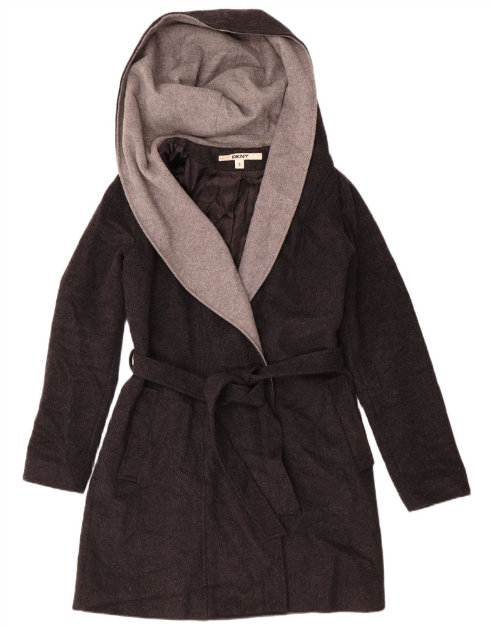 Dkny Abrigo abierto con capucha para mujer US 8 Lana gris medio