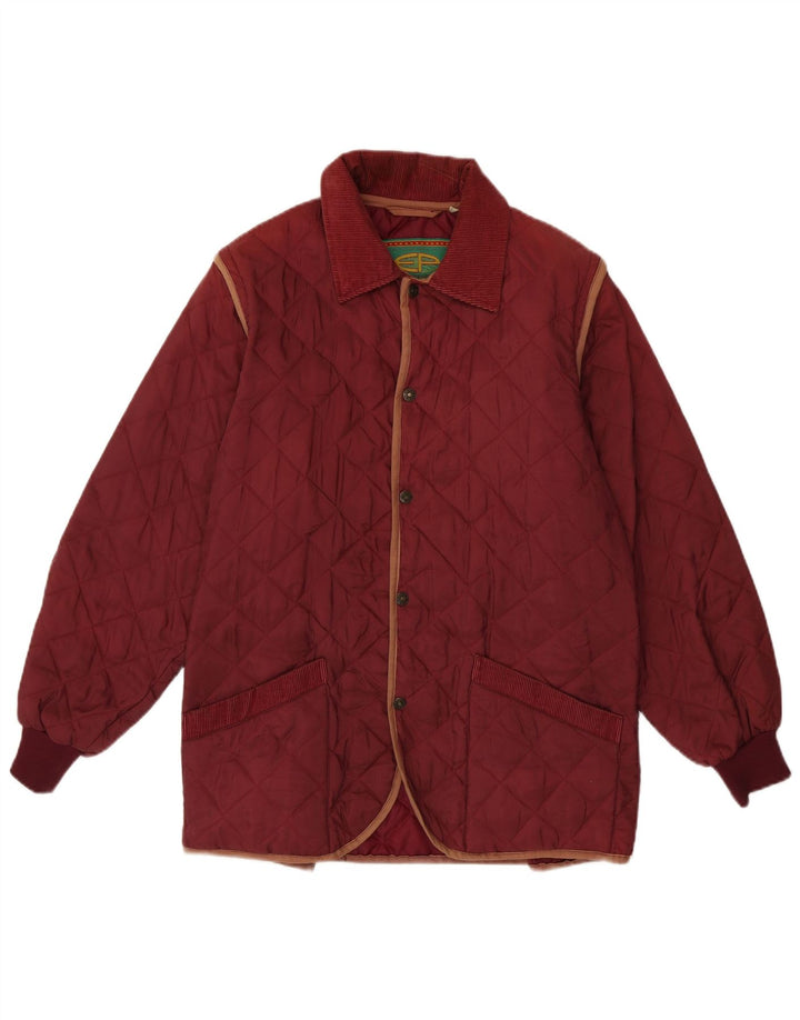 Vintage hombres chaqueta acolchada Reino Unido 36 pequeño nylon borgoña