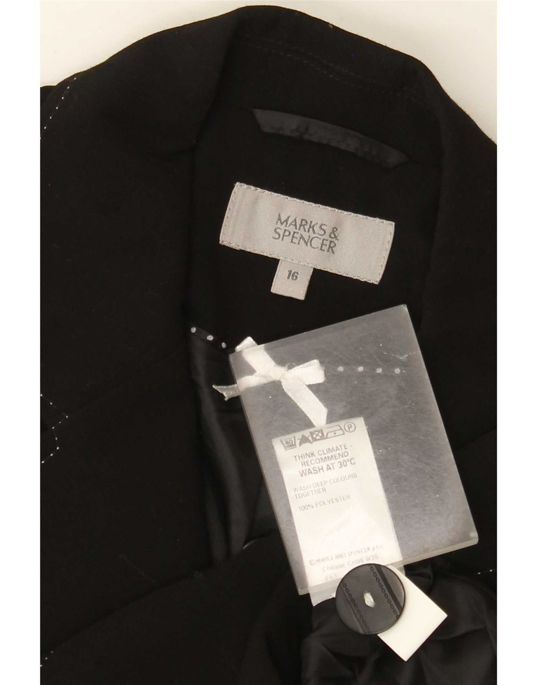 Marks & Spencer Chaqueta tipo blazer de 3 botones para mujer UK 46 Grande Poliéster negro