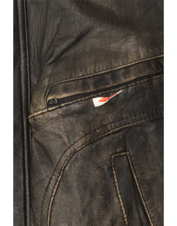 Chaqueta bomber de cuero vintage para hombre IT 54 2XL negro