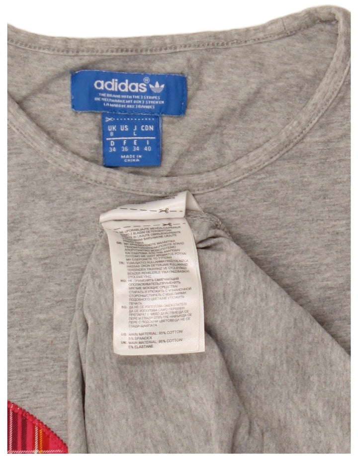 ADIDAS Camiseta gráfica para mujer Top UK 8 Pequeño algodón moteado gris