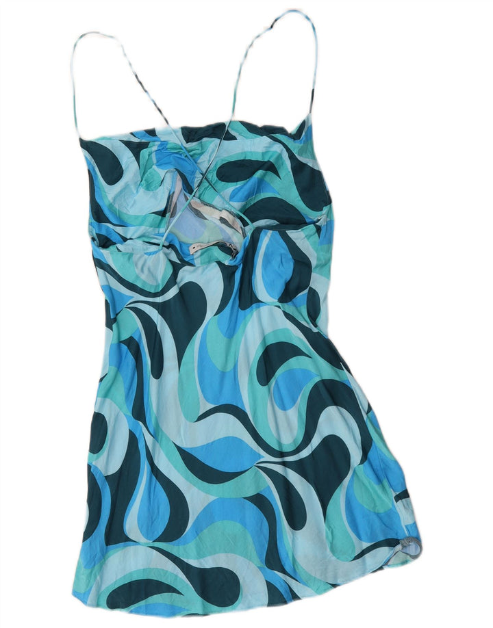 Zara Mujer Vestido De Tirantes Con Estampado Abstracto UK 40 Grande Viscosa Con Bloques De Color Azul